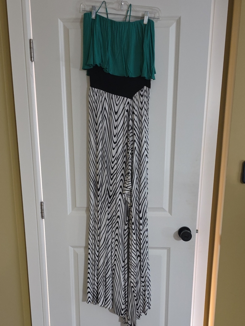 Green and Black Maxi Dress with Zebra Print Ans Side Slit